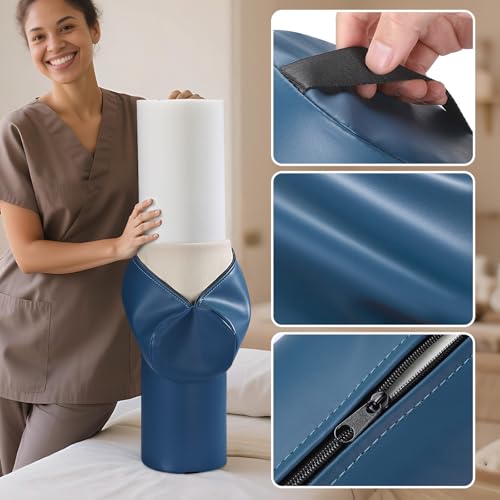 Noverlife Full Round Bolster Pillow, 6" x 26" Massage Bolsters for Under Legs/Neck/Back Pain Relief, Knee Bolster with Strap Handle, Physical Therapy Bolsters for Massage Table Bed Yoga Pillow, Blue