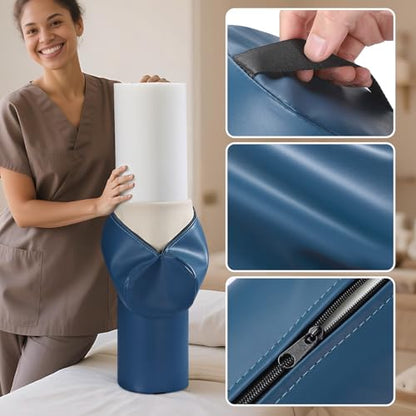 Noverlife Full Round Bolster Pillow, 6" x 26" Massage Bolsters for Under Legs/Neck/Back Pain Relief, Knee Bolster with Strap Handle, Physical Therapy Bolsters for Massage Table Bed Yoga Pillow, Blue