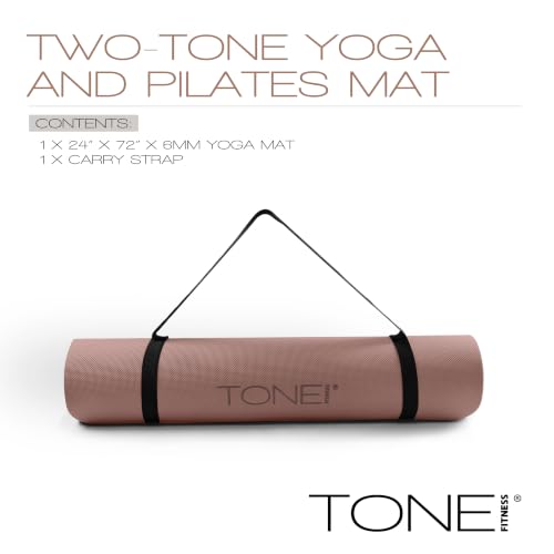 TONE Fitness Yoga Mat 1/4" Thick Non Slip Exercise & Pilates Mat for Home Workouts with Carrying Strap | Multiple Options