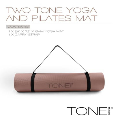 TONE Fitness Yoga Mat 1/4" Thick Non Slip Exercise & Pilates Mat for Home Workouts with Carrying Strap | Multiple Options