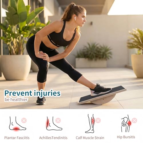 Balance Board Trainer Set with Resistance Bands for Adults Wooden Wobble Board for Core Strength, Stability & Balance Training, Includes 3 TPE Exercise Bands