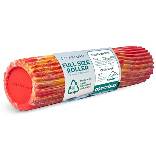 Tidal Roller - Red, Gold & Natural Marbled - Muscle Massage Foam Roller for Back Pain & Stretching - Firm and Ergonomic Wide Wave Textured - Yoga, Athletics, & Wellness - Full Size, 20" x 5" - color: Red, Gold & Natural Marbled