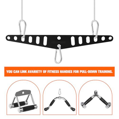 Multi-Grip LAT Pull Down Bar for Home Gym Fitness, Spreader Plate LAT Pulldown Attachments for Pulley System Cable Machine, Double to Single Cable Attachment Exercise Handle