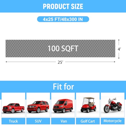 4x25 FT Garage Floor Mat, 2.8mm Thickened Diamond Plate - color: Gray, size: 4x25 FT