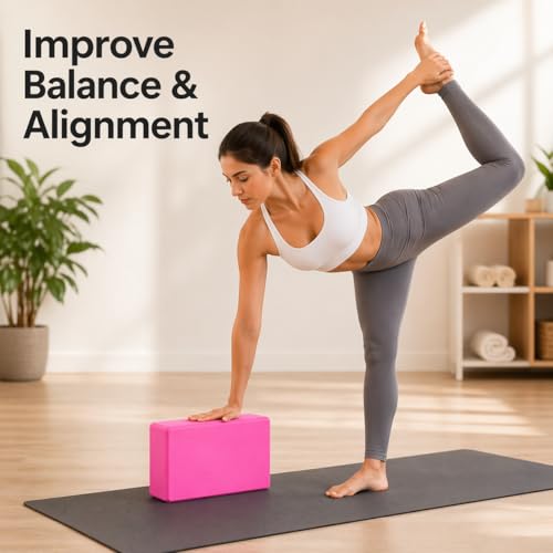 High Density EVA Foam Yoga Block Support and Stability for Stretching, Workout, Pilates at Home and Gym - color: Pink