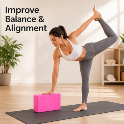 High Density EVA Foam Yoga Block Support and Stability for Stretching, Workout, Pilates at Home and Gym - color: Pink