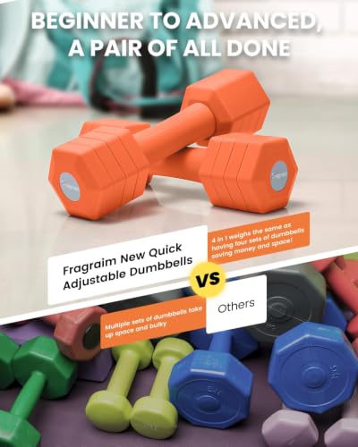 Adjustable Dumbbell Set, 4-in-1 Hand Weights, 5/6 LB Pair for Women Men - color: Orange, style: 10 lbs Pair [5 lbs Each]