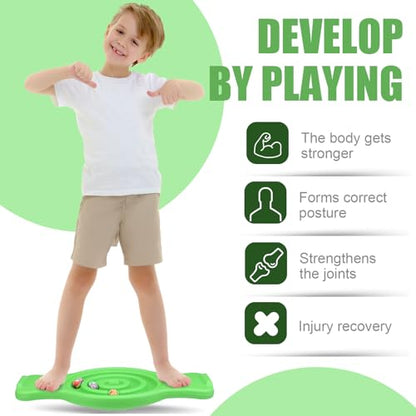 Maze Balance Board for Kids Plastic Wobble Rocker Balance Board with Mini Balls Load 220lb Balance Game with Handles for Toddler Balancing Exercise Equipment Game, 24.5 x 11.8 Inch - color: Green