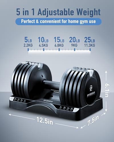 BYZOOM FITNESS Pure Series Adjustable Dumbbell - 12.5/25/27.5/50/55/75lb - ONE UNIT OR PAIR(check QTY before purchase) - 5-in-1/ 10-in-1 / 15-in-1 / 21-in-1 Flexible Hand Weights for Home Apartment Garage Gym, Strength Training & Fitness Workouts, White O