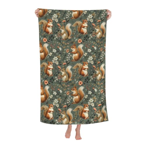 Squirrel Beach Towel,32x52in Microfiber Quick Dry Cute Woodland Animal Flowers Green Bath Towels,Soft Lightweight Oversized Sand Free,for Travel Pool Swimming Gym Decor,Gifts - color: Squirrel