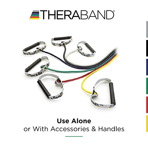 Theraband 21726 Professional Latex Resistance Tubing with Handles for Upper-Body Exercise, Rehab and Conditioning, Super Heavy, Silver