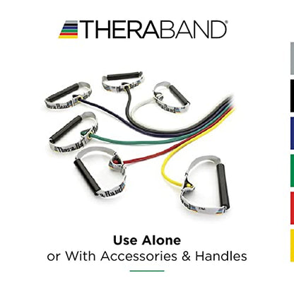 Theraband 21726 Professional Latex Resistance Tubing with Handles for Upper-Body Exercise, Rehab and Conditioning, Super Heavy, Silver