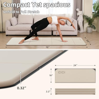Foldable Yoga Mat Extra Thick 0.32 Inches(8mm) | SGS-certified, odorless POE. Non-slip surface & no curling edges. Great for yoga, Pilates & home gym.