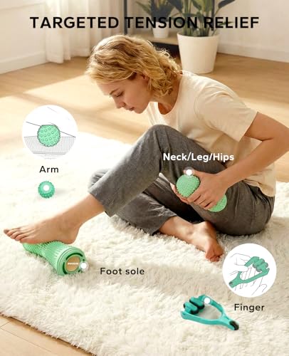 HAPBEAR Massage Ball Set - 4-in-1 Deep Tissue Kit for Plantar Fasciitis Relief, Portable Myofascial Release Tools for Foot/Back/Hand Pain, Hot & Cold Therapy with Storage Bag (4 Piece)