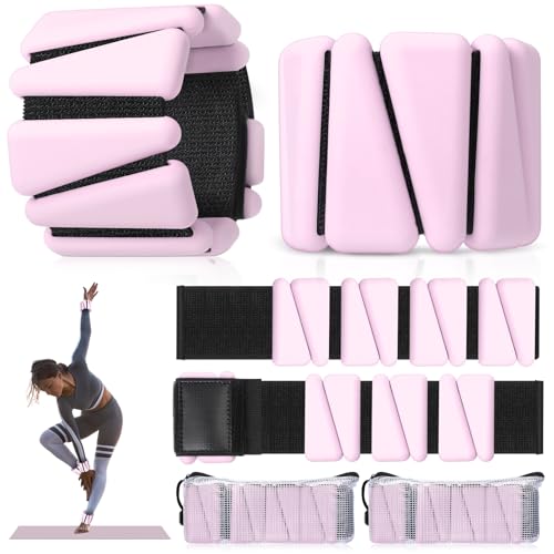 Wrist and Ankle Weights for Women Men Set of 4(1 lb Each) adjustable Arm Leg Silicone Weighted Wristbands Bracelets for Pilates Yoga Gym Workout Running Walking Strength Training(Pink) - color: Pink
