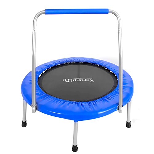 Kids Highly Elastic Sports Trampoline - 26” Space Saver Heavy Duty Portable Foldable Jumping Mat w/Coil Spring, Padded Frame Cover, 24" Padded Handrail, Kit Bag, Safe for Kids - SereneLife