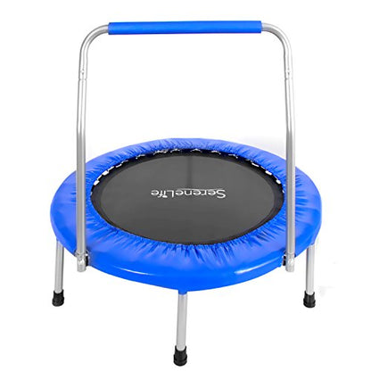 Kids Highly Elastic Sports Trampoline - 26” Space Saver Heavy Duty Portable Foldable Jumping Mat w/Coil Spring, Padded Frame Cover, 24" Padded Handrail, Kit Bag, Safe for Kids - SereneLife