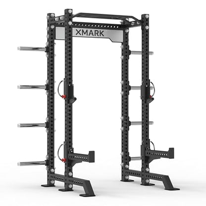 XMark Viper Half Power Rack, Squat Rack with Multi-Grip Pull Up Bar and Olympic Weight Plate or Bumper Plate Storage for Commercial Gyms or Home - style: Bumper Plate Storage