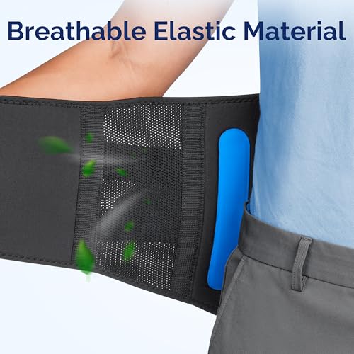 FEATOL Lower Back Brace with 5 Reinforced Stays for Women and Men, Adjustable Snug-Fit Lumbar Support Belt for Work, Size L, Waist 34.3-38inches