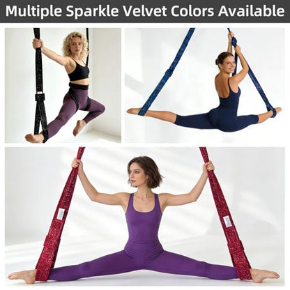 PRIOR FITNESS Aerial Straps Kit, Sparkling & No-Sparkling 3m/9.8ft Aerial Yoga Ropes for Trapeze w/SGS Certificate , Glitter Velvet Covers For Acrobtic Circus Props & Fitness with Wrist Lockers, and Carabiners (1 Pairs) - color: Glitter Black