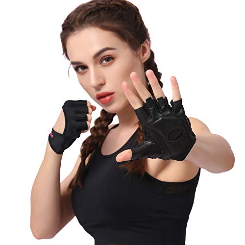 Anser 7150282 Woman Half Finger Girl Short Fingerless Gloves for Indoor Yoga Gym Fitness Body Building Training - color: Black