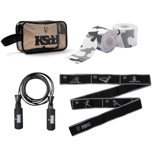 Home Suspension Training Kit – Fabric Resistance Band, 2 Rolls of Kinesiology Tape & Jump Rope – Portable Workout Equipment for Strength Training & Fitness