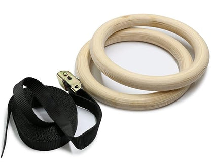 Bold 32mm Birch Wood Gymnastics Rings for Home Gym - Adjustable, Extended, and Numbered Straps for Workout Bodyweight Fitness Training，Indoor Fitness, Calisthenics, Pull Ups, and Dips