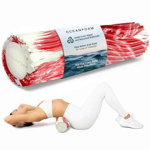 Tidal Roller - Red Marbled - Muscle Massage Foam Roller for Back Pain & Stretching - Firm and Ergonomic Wide Wave Textured - Yoga, Athletics, & Wellness - Full Size, 20" x 5" - color: Red Marbled