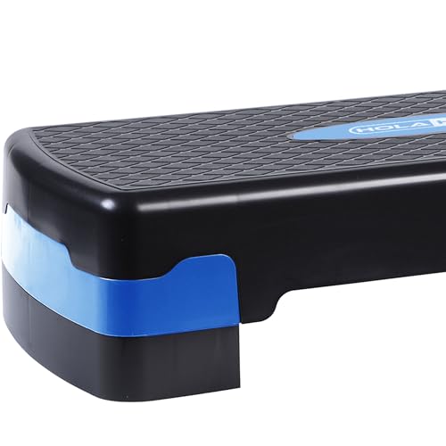 HolaHatha Compact Portable Aerobic Step Platform Exercise Fitness Equipment, Cardio Stepper with Adjustable Height for Home Gym - color: Black/Blue