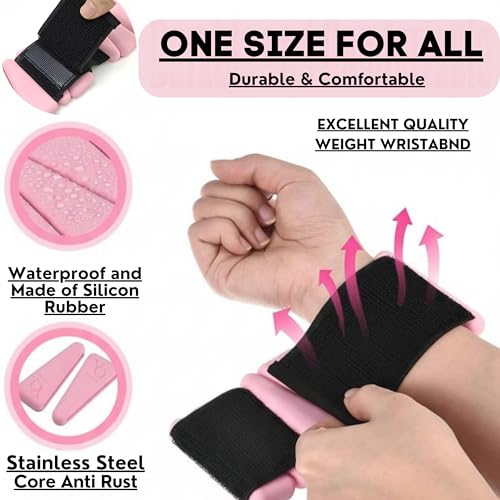 Adjustable Silicone Weight Bracelet for Wrist and Ankle – 1 lb 2 PCS, Water Resistant, Pink Color, Ideal for Strength Training and Fitness at Home and Gym
