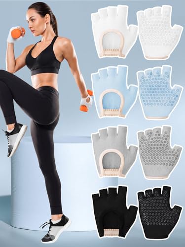 Fourluoo 4 Pcs Women Workout Gloves - color: White, Black, Light Blue, Gray