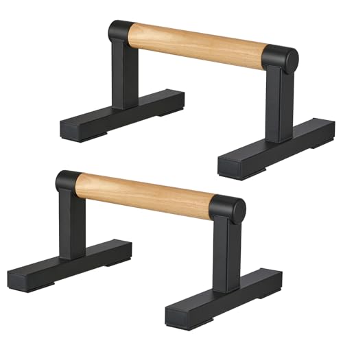 1 Pair Wooden Parallettes Push Up Bars for Men, Strength Training Pushup Stands Handles for Home Calisthenics, Fitness, Floor Workouts Solid Wood with White Metal Bracket - Support 500 lbs