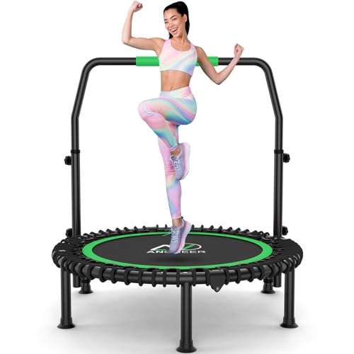 ANCHEER Rebounder Trampoline 40" Bungee with 4-Level Adjustable Handle,Mini Trampoline Max 400 LBS Heavy-Duty Fitness Trampoline, Waterproof UV-Resistant Indoor Outdoor Exercise Trampoline (Pro-Green)