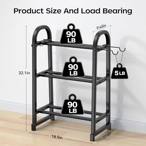 3 Tier Dumbble Rack - 360LB Capacity Adjustable Dumbbell Storage Rack Space-Saving Home Gym Weight Rack For Dumbbells And Kettlebells With Hooks (Dumbbell Rack Stand Only)
