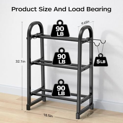 3 Tier Dumbble Rack - 360LB Capacity Adjustable Dumbbell Storage Rack Space-Saving Home Gym Weight Rack For Dumbbells And Kettlebells With Hooks (Dumbbell Rack Stand Only)