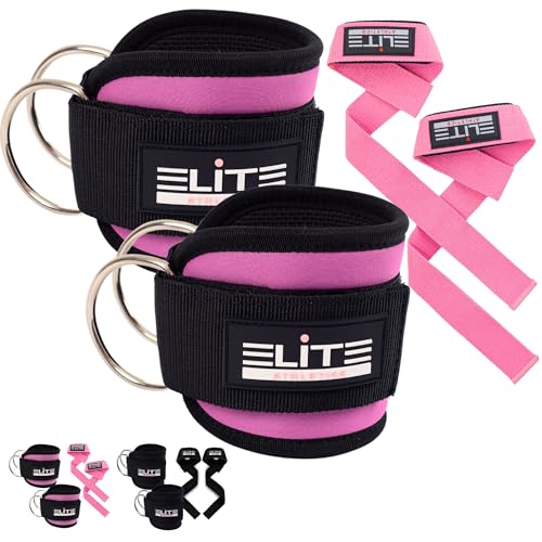 Ankle Straps for Cable Machine & Wrist Lifting Straps Set for Weightlifting, Cable Kickbacks, Glute Workouts, Deadlifts & Strength Training – Adjustable 8MM Padded Neoprene Gym Straps for Men & Women - color: Pink