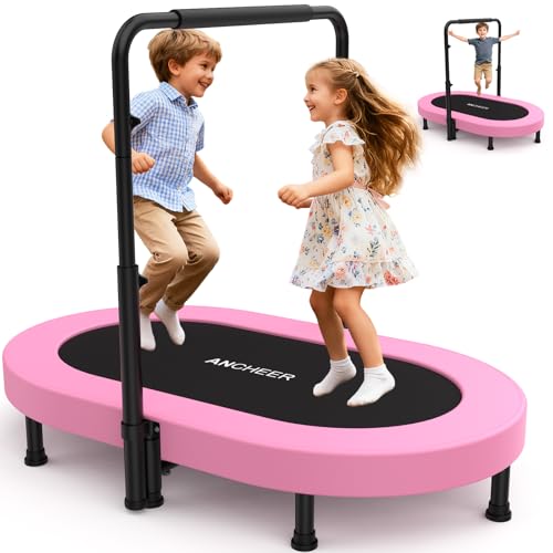 ANCHEER Trampoline, Mini Trampoline with Adjustable Handle -Indoor/Outdoor Rebounder for Kids & Toddlers, 56'' Safe Oval Fitness Trampoline with Bar for Home Fun