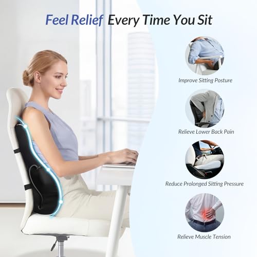 Adjustable Airbag Lumbar Support Pillow Provides Comfortable Support Back Pain Relief and Improves Posture, Ergonomic Memory Foam Back Support Pillow for Office Chair, Car, Home