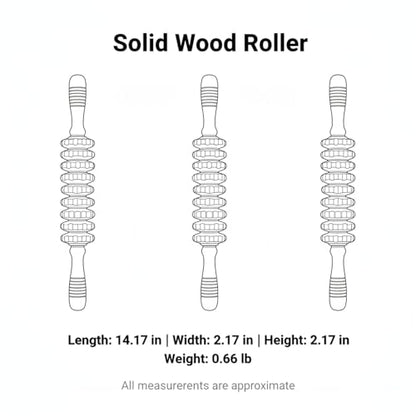 14.2 Inch Solid Wood Roller, Manual Stick for Home Gym, Ergonomic Firm Pressure Tool (1 Pack)