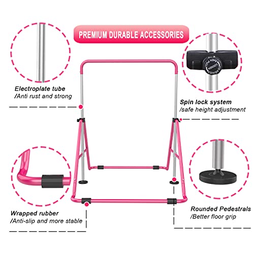Gymnastic Bars for Kids with Adjustable Height, Folding Gymnastic Training Kip Bar, Expandable Horizontal Bar for Home