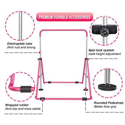 Gymnastic Bars for Kids with Adjustable Height, Folding Gymnastic Training Kip Bar, Expandable Horizontal Bar for Home
