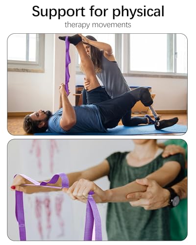 10 Loop Yoga Stretching Strap for Physical Therapy - Non-Elastic Exercise Band for Pilates, Yoga, Stretching for Women & Men