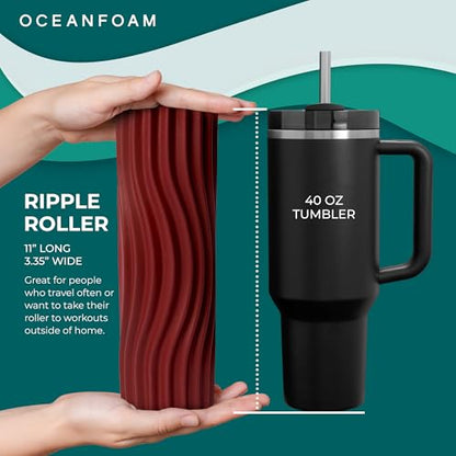 Ripple Travel Foam Roller (11" x 3.35") Firm Mini Foam Roller for Physical Therapy, Deep Tissue Massage, Back Pain - High Density, Ergonomic Wave Textured - Yoga, Pilates, Exercise (Maroon) - color: Maroon
