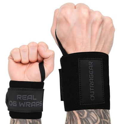 18" OG-Grade Wrist Wraps for Weightlifting – Heavy Duty Wrist Support with Thumb Loop & Lockdown Strap – Wrist Straps for Powerlifting, Bench Press & Gym Training - color: Stealth Black