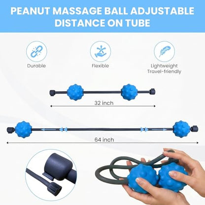 Adjustable Back Massage Peaunt Balls with Stretchable TPE Elastic Tube for Chair, 32"–64", Peanut Massage Roller for Deep Tissue Relief, Trigger Point Massager for Neck, Back & Shoulders