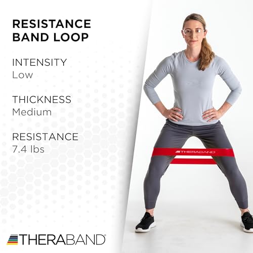 THERABAND Resistance Band Loop, Professional Latex Mini Band for Lower Pilates, Crossfit, Yoga, Stretching, Physical Therapy, Strength Training without Weights, 12 Inch, Red, Medium, Beginner Level 2 - color: Red - Medium, size: 12 Inch