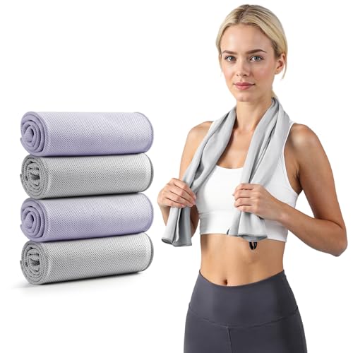 REDKISS 4 Pack Cooling Towels (39"x11"), Ice Towel, Soft Breathable Chilly Towel, Microfiber Towel for Sport, Running, Workout, Gym, Camping & More Activities - 2 Pack Grey & 2 Pack Purple - color: Grey+purple, size: set of 4