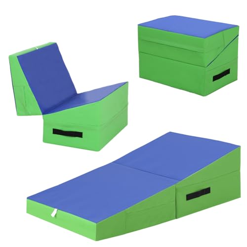 FDW Gymnastics Mat Incline Indoor/Outdoor Tumbling Mats yoga mat for Home Gym Folding Exercise Mat with Non-Slip Surface & Handles Cheese Wedge Mat - color: Blue, size: 34x24 Inch