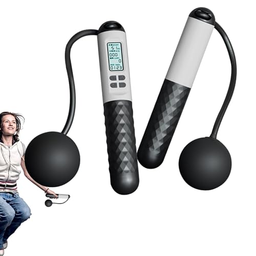 Rope Less Jump Rope Weighted - Digital Jump Counter Trainer, Ball Bearing Exercise Skipping System, Cordless Fitness Speed Jumper, Portable Calorie Workout Equipment For Men Women Cardio Training