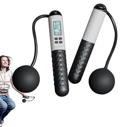 Rope Less Jump Rope Weighted - Digital Jump Counter Trainer, Ball Bearing Exercise Skipping System, Cordless Fitness Speed Jumper, Portable Calorie Workout Equipment For Men Women Cardio Training